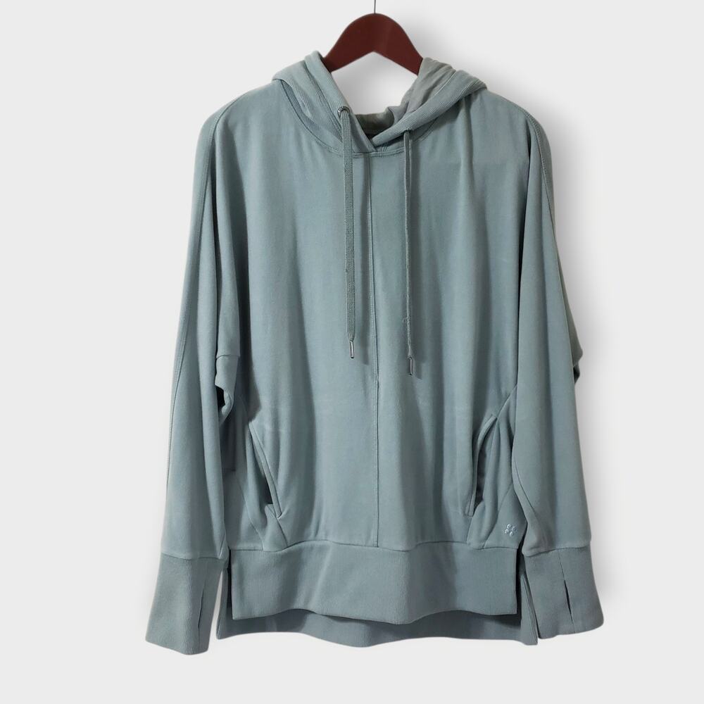 Sweaty Betty Liberate Luxe Fleece Hoodie Mist Blue Green Sz 8 Athleisure Outdoor